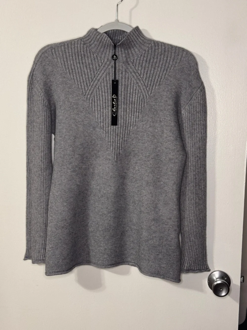 CHARLIE B Gray Ribbed Turtleneck Sweater